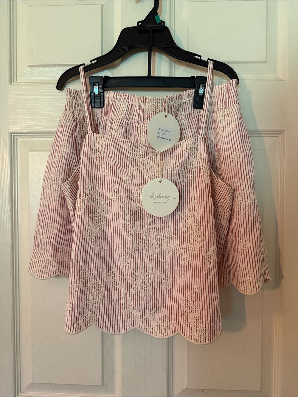 In February Scalloped Edge Tank and Matching Shorts in Red/White Striped Pattern